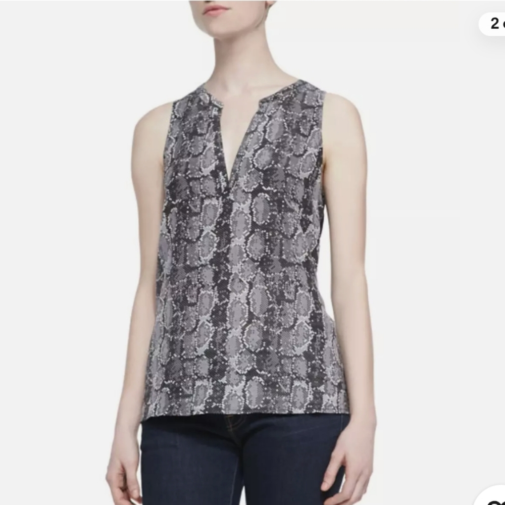 Joie Corette Snake-Print Sleeveless Sheer Back Silk Tank Top - Picture 2 of 4